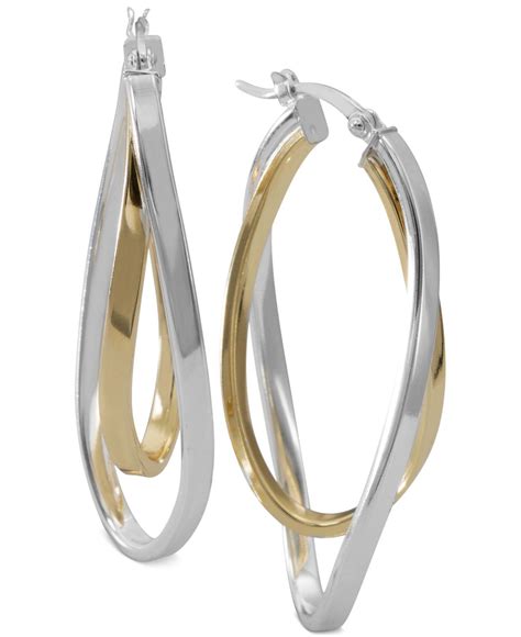 Macy's Two-tone Twisted Hoop Earrings In Sterling Silver And 14k Gold-plate in Metallic - Lyst