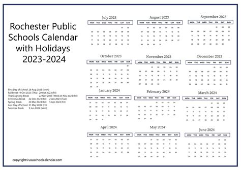 Rochester Public Schools Calendar with Holidays 2023-2024