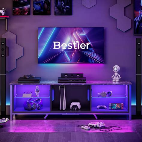 71'' TV Stand with Storage Shelves & LED Lights – Bestier
