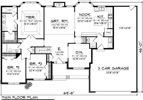 3-Bedroom Ranch Floor Plans | First Floor Plan of Ranch House Plan 73301 | Books Worth Reading ...