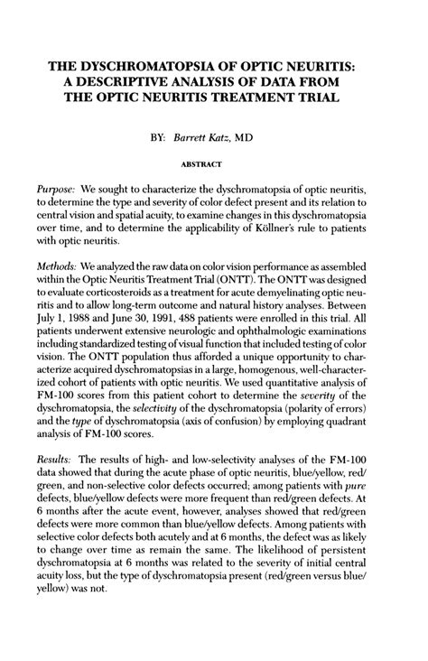 (PDF) The dyschromatopsia of optic neuritis: A descriptive analysis of ...