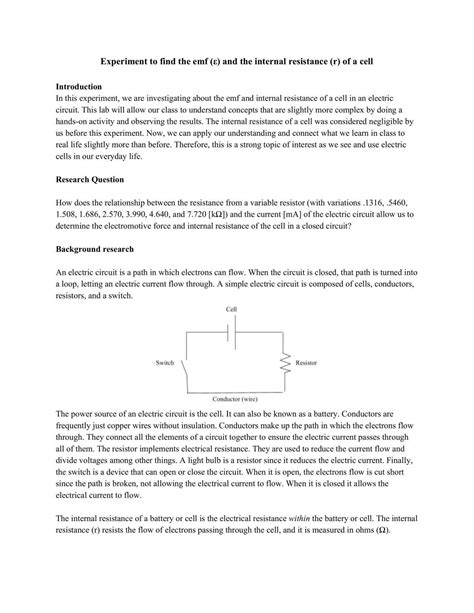 IB Physics – Experiment to find the emf and the internal resistance of a cell | Physics - Year ...