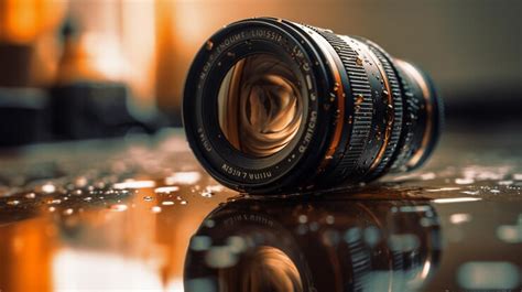 Premium AI Image | A camera lens is on a wet surface with water ...