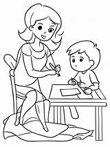 Homeschooling Mom Educating coloring pages Helping Son With  sketch template