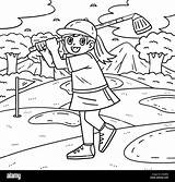 Golf Female Golfer Hitting The Ball Coloring Page Stock Vector Image  sketch template