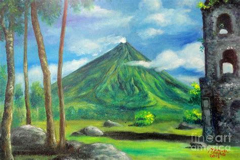 On The Spot Painting Of Mayon In Cagsawa Painting by Manuel Cadag