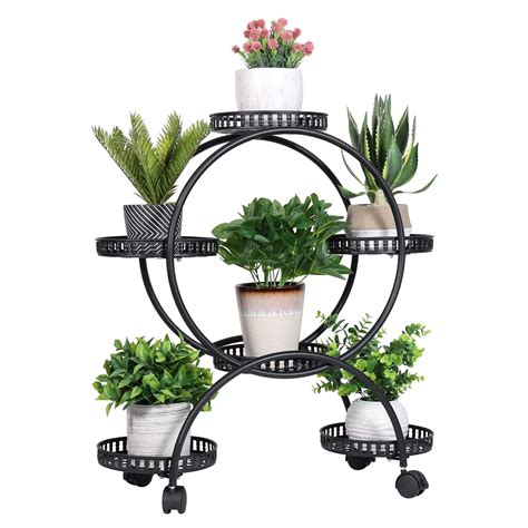 Buy UNHO Metal Plant Stand Shelves, Rolling Plant Pot Stand Rack Indoor Outdoor Flower Pot Stand ...