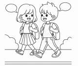 Children Are Going To School Outine Coloring Page Stock Vector  sketch template