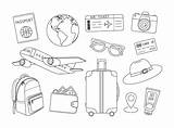 Travel Set coloring page Outline With Passport Globe Air Ticket  sketch template