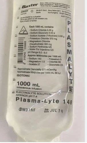 Plasma lyte 148 Infusion solution at Rs 150/piece | डायलिसिस फ्लूइड in New Delhi | ID: 2852746157573