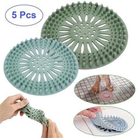 Shower Drain Hair Trap (5-Pack) Durable Silicone Hair Catcher Shower Drain Hair Catcher, Easy ...