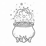 Halloween Witch Cauldron Coloring Page Drawing & Illustration Digital  sketch template
