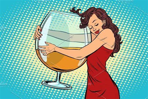 woman hugging a glass of wine | Pop art girl, Retro vector illustration, Pop art