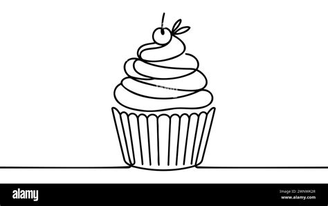 One single line drawing of fresh sweet muffin cake online shop logo vector illustration Stock ...