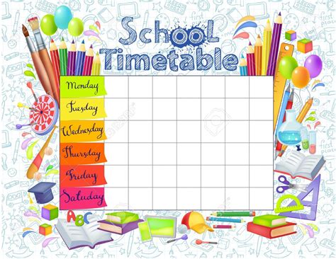 Template School Timetable For Students Or Pupils With Days.. Royalty Free Cliparts, Vectors ...