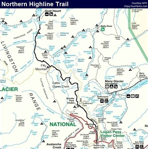 Northern Highline Trail Map, Glacier Park Map Mountain Trails, Mountain ...