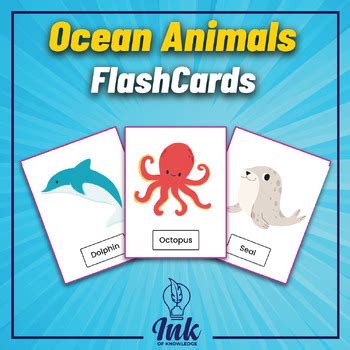 Ocean Animals Flashcards. Printable posters for kids in Preschool and kinder