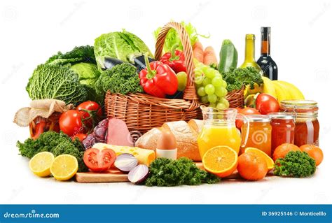 Variety Of Organic Grocery Products On White Stock Photo - Image: 36925146