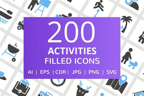 200 Activities Filled Blue & Black Icons