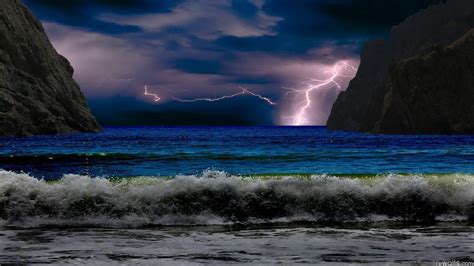 Lightning and ocean waves, landscape, beach, sea, storm HD wallpaper ...