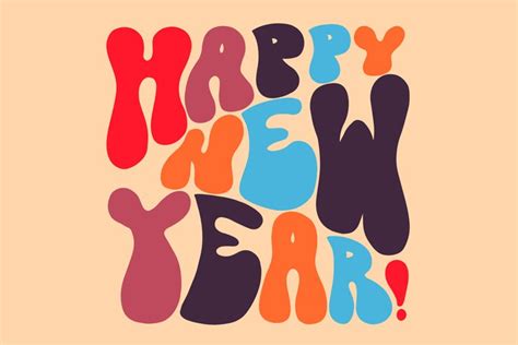 70s retro hand lettering "Happy New Year" wishes