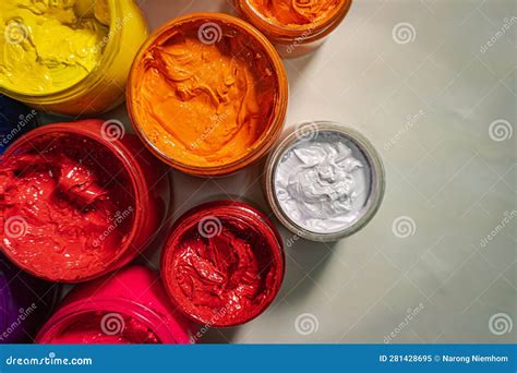 Top View Various Colors for Shirt Printing Packed in Glass Bottles. Stock Image - Image of ...