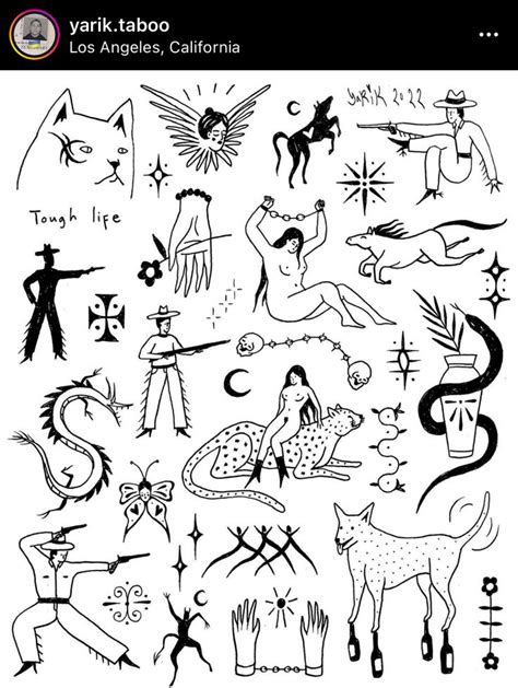 an image of native american art with animals and people in black ink on white paper