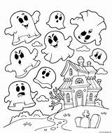 Halloween Haunted House Ghosts Coloring Page Printable sketch template