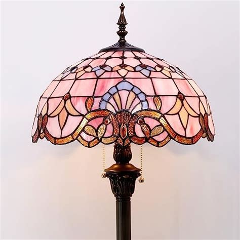 WERFACTORY Tiffany Floor Lamp Pink Baroque Stained Glass Standing Reading Light 16X16X64 Inches ...