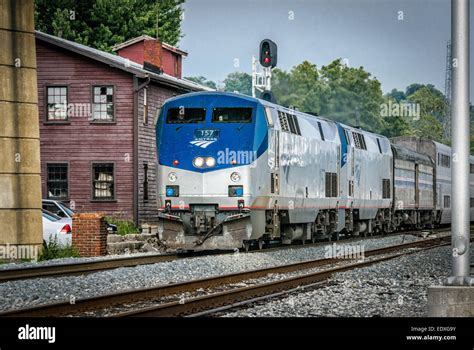 Amtrak P42DC Locomotives No 157 & 94 passing Brunswick, MD Stock Photo ...