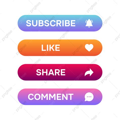Colorful Gradient Like Share Subscribe Buttons Vector Design Set, Like Share Comment Subscribe ...