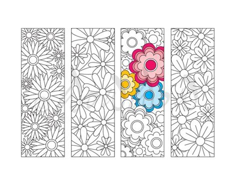Flower Coloring Bookmarks Floral Coloring Page Spring | Etsy