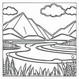 Landscape Coloring book mountains And River 24846387 Vector Art At  sketch template