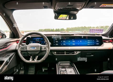 The interior of the Ford Evos crossover car seen on a test drive in ...