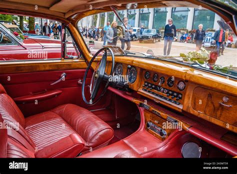 BADEN BADEN, GERMANY - JULY 2019: red leather wooden interior of JAGUAR ...