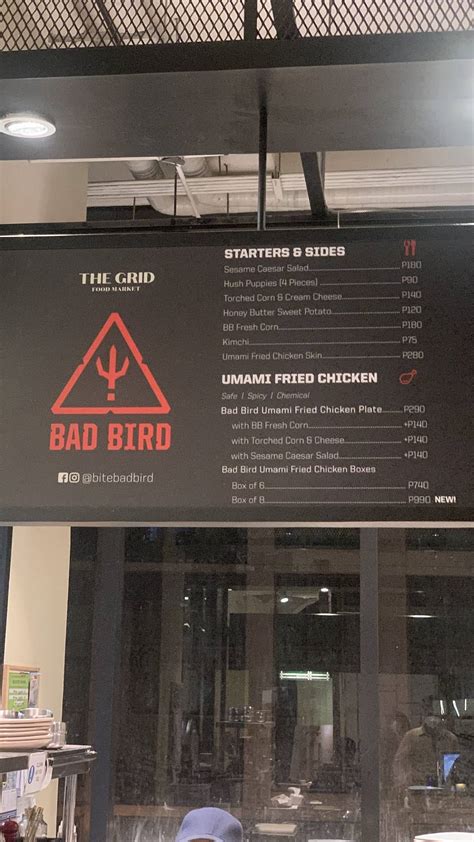 Menu at Bad Bird restaurant, Makati