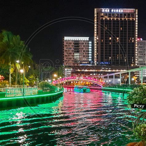 Image of Malacca, Malaysia - January, 01 2020: View Of Malacca River At Night, A Popular ...