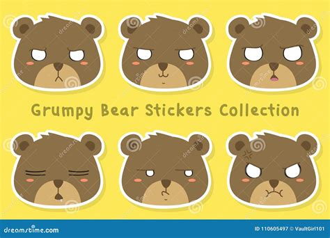 Grumpy Bear Stickers Template Vector Collection Stock Vector - Illustration of design, icon ...