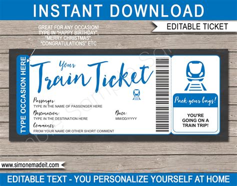 Editable Train Ticket Fake Boarding Pass Gift Printable | Etsy