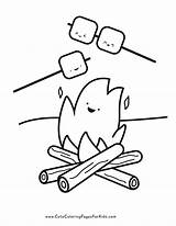 Camping Coloring Marshmallows Toasting Preschool Smores Camp Theme  sketch template