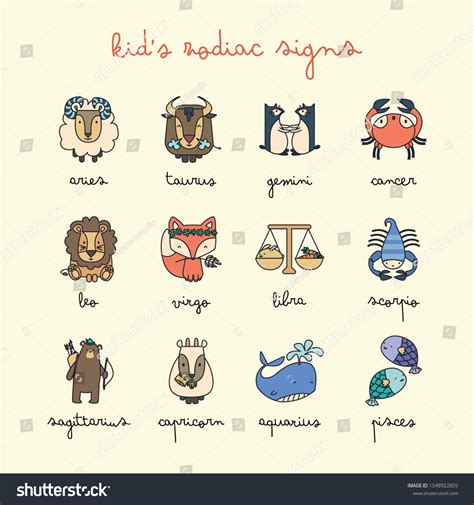 Set Cute Kids Zodiac Signs Decoration Stock Vector (Royalty Free ...