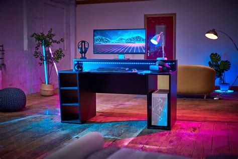 Buy RestRelax - Simulator Gaming Desk, UK's #1 Gaming Desk With LED Lights 160CM x 91.5CM x 72CM ...