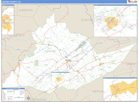 Centre County, Pennsylvania Zip Code Wall Map | Maps.com.com