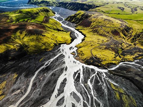 Aerial view of river flowing through mountains 1269358 Stock Photo at ...