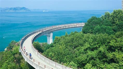 Hiroshima's Shimanami Kaido is a 60-kilometer-long road and bridge network connecting several ...