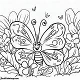Friendly Butterfly In The Garden Coloring Page  For Kids sketch template