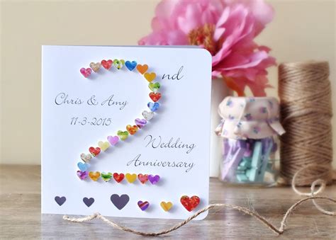 2nd Wedding Anniversary Card Handmade Personalised Second