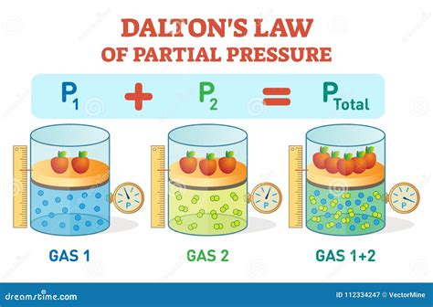 Dalton`s Law, Chemical Physics Example Information Poster with Partial Pressure Law.Educational ...