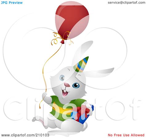 Royalty-Free (RF) Clipart Illustration of a Cute White Birthday Bunny Rabbit With A Balloon And ...