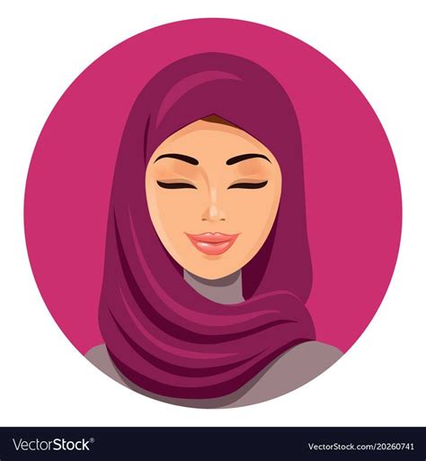 Beautiful muslim arab woman in hijab closing vector image on VectorStock | Islamic cartoon ...